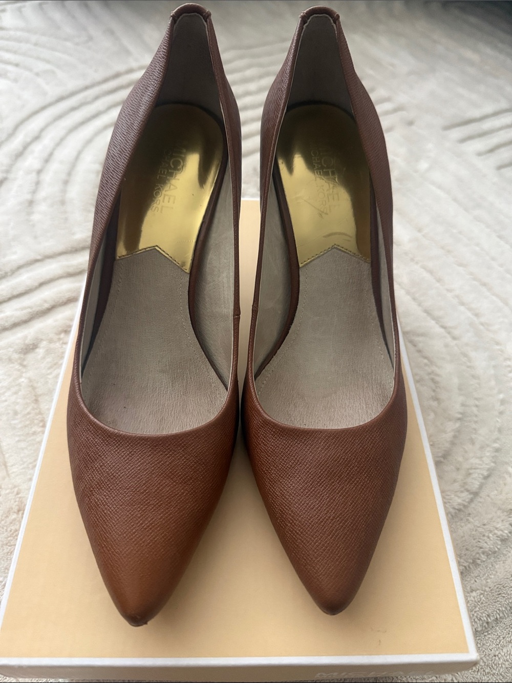 Michael Kors Cognac Pointed-Toe Leather Pumps